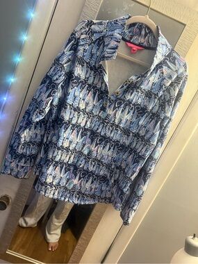 Lilly Pulitzer Navy, Light Blue & Pink Sail Print Blouse